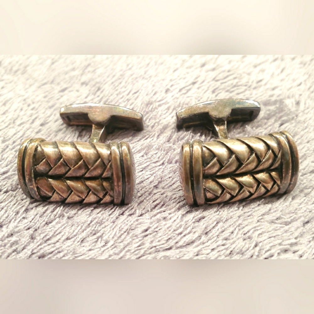Beautiful SCOTT KAY "Equestrian" Basket Weave Sterling Silver Cufflinks *RARE*
